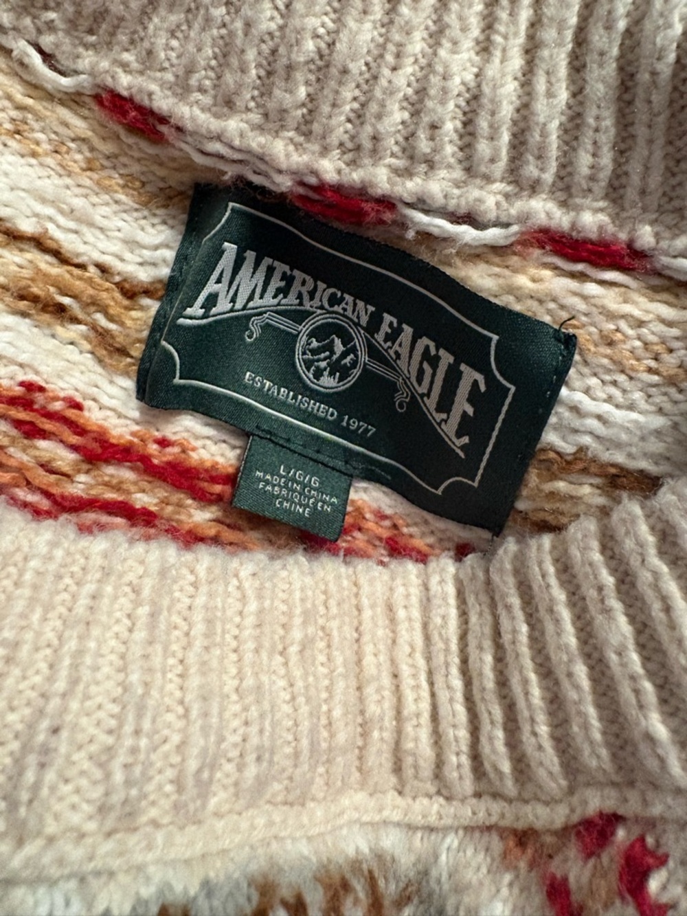 American Eagle Fair Isle Sweater Womens Large Cream Nordic Cozy Winter (0971) - Picture 4 of 6